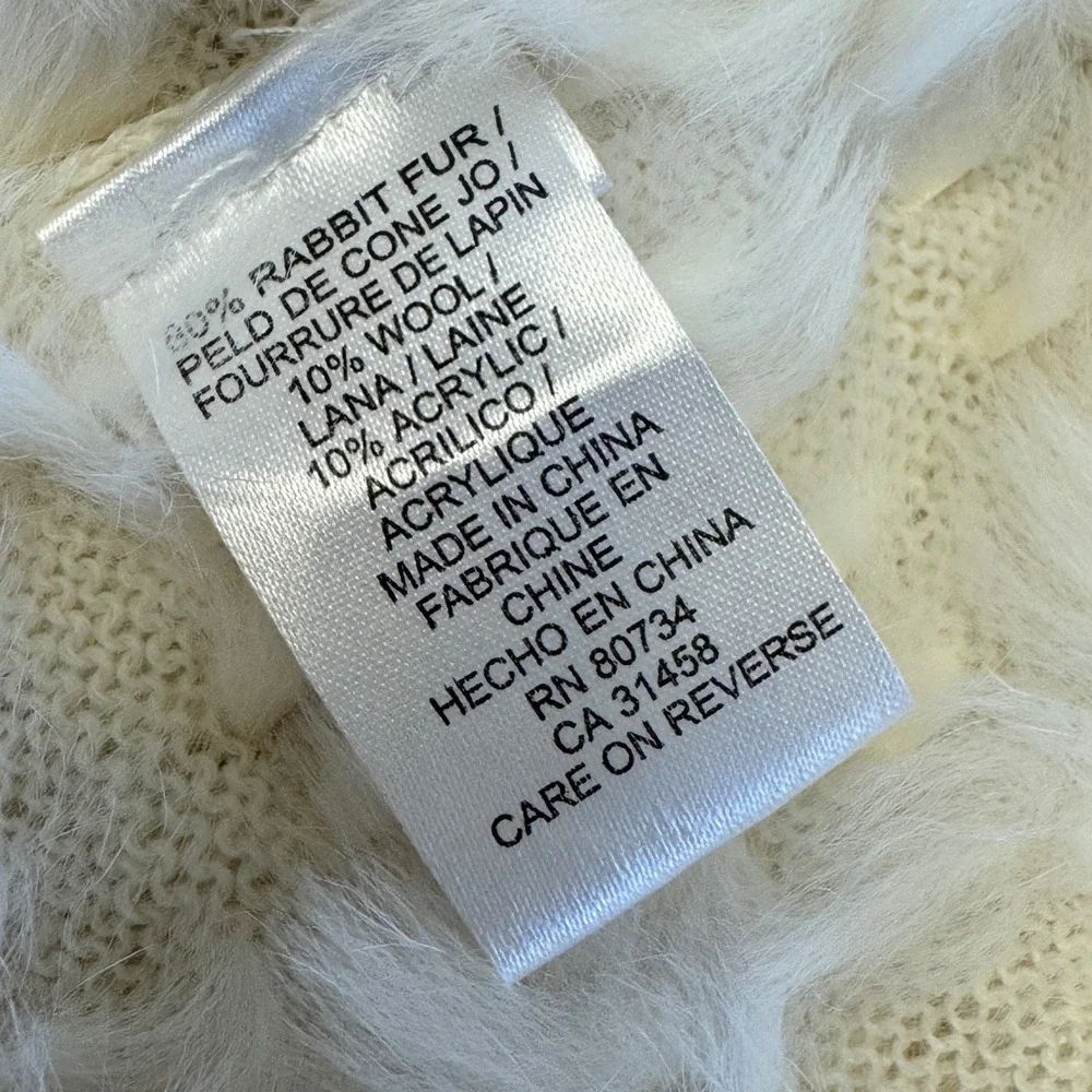 BCBGMAXAZRIA Rabbit Fur Wool Knit Shrug Vest Bolero Cream Ivory FUE40607 Medium
